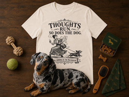 Thoughts Run tee flat lay