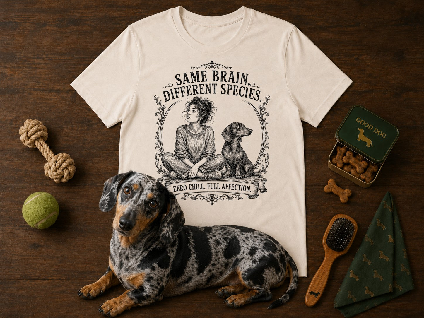 Same Brain Different Species tee flat lay