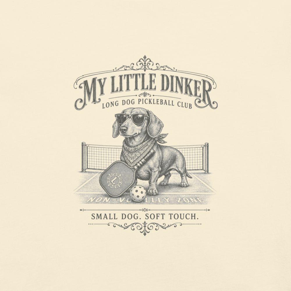 My Little Dinker Long Dog Pickleball Club Tee - zoomed design