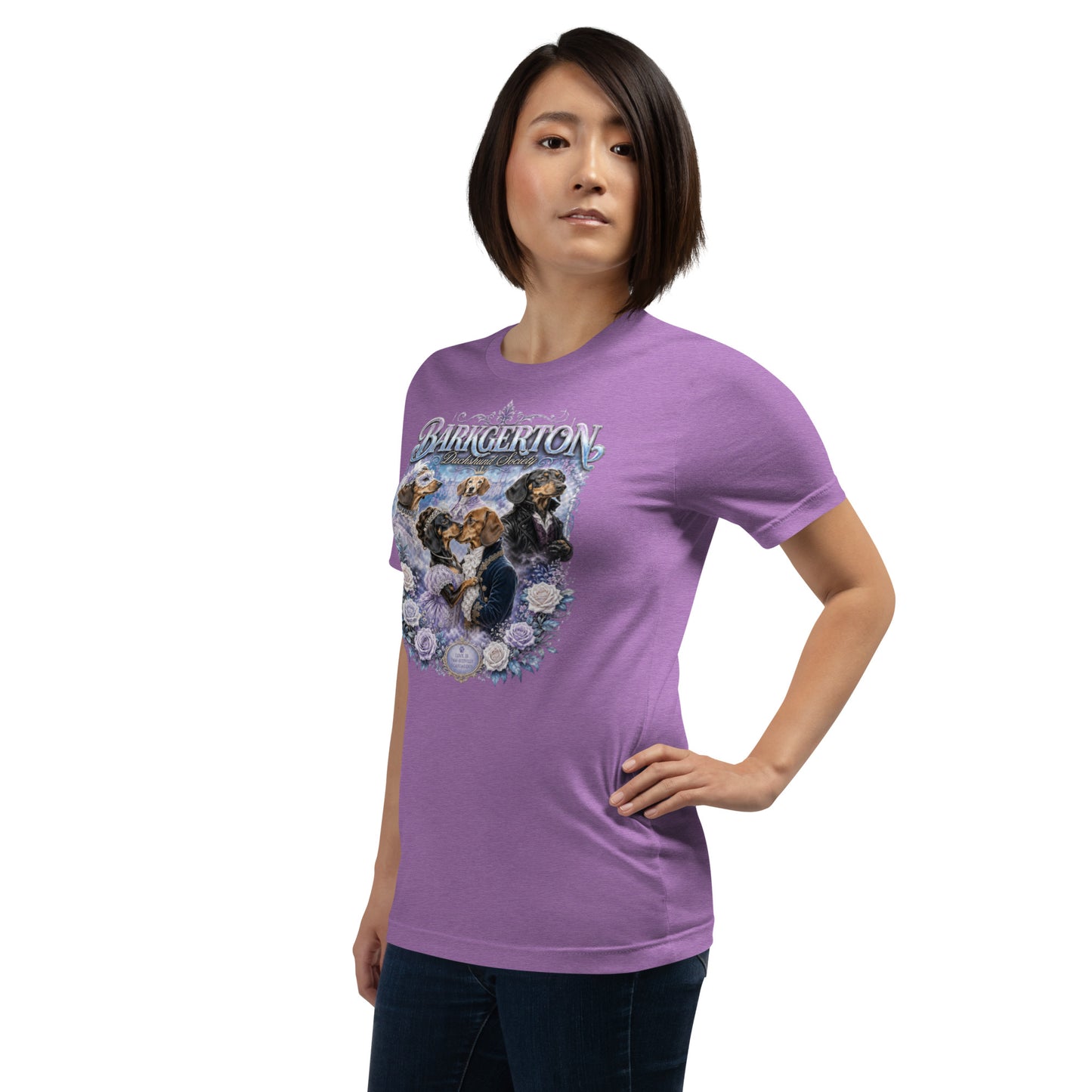 Barkgerton Dachshund Society Tee – dachshund Bridgerton graphic tee detail
